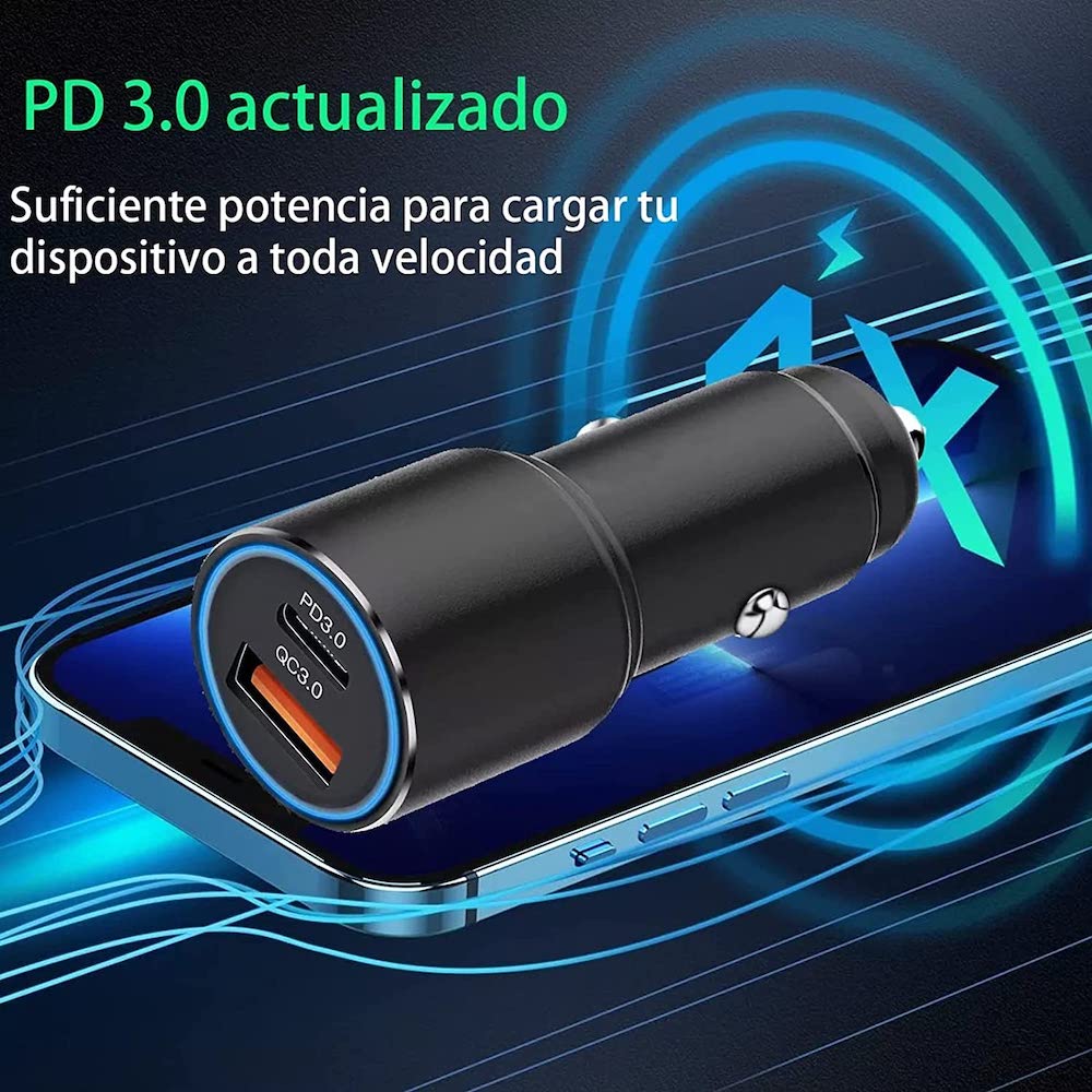Turbo Cargador De Carro 45W 2 PD25W, QC3.0 20W Cable Plug In Moreka CP0068