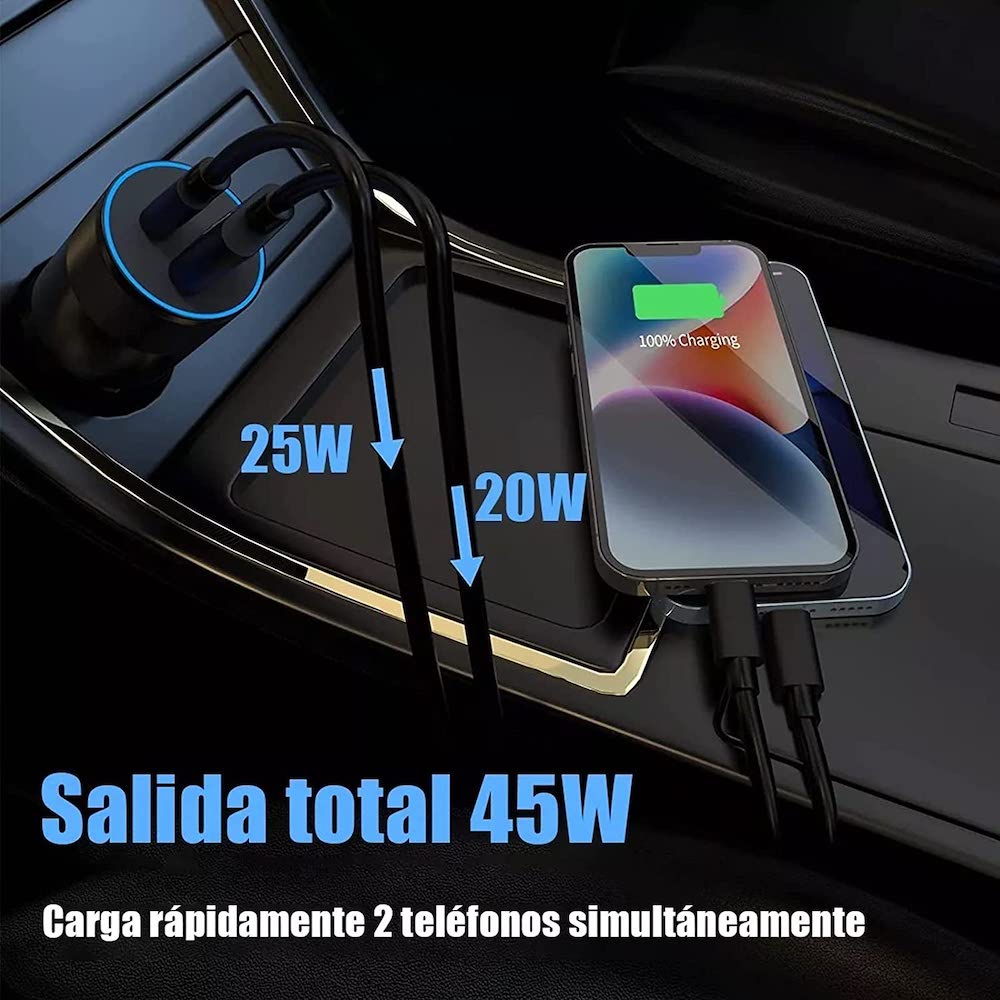 Turbo Cargador De Carro 45W 2 PD25W, QC3.0 20W Cable Plug In Moreka CP0068