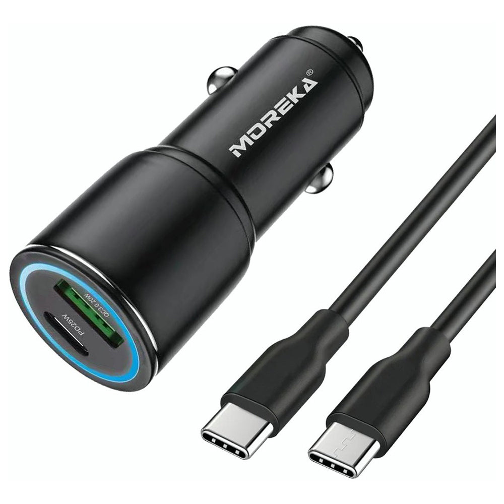 Turbo Cargador De Carro 45W 2 PD25W, QC3.0 20W Cable Plug In Moreka CP0068