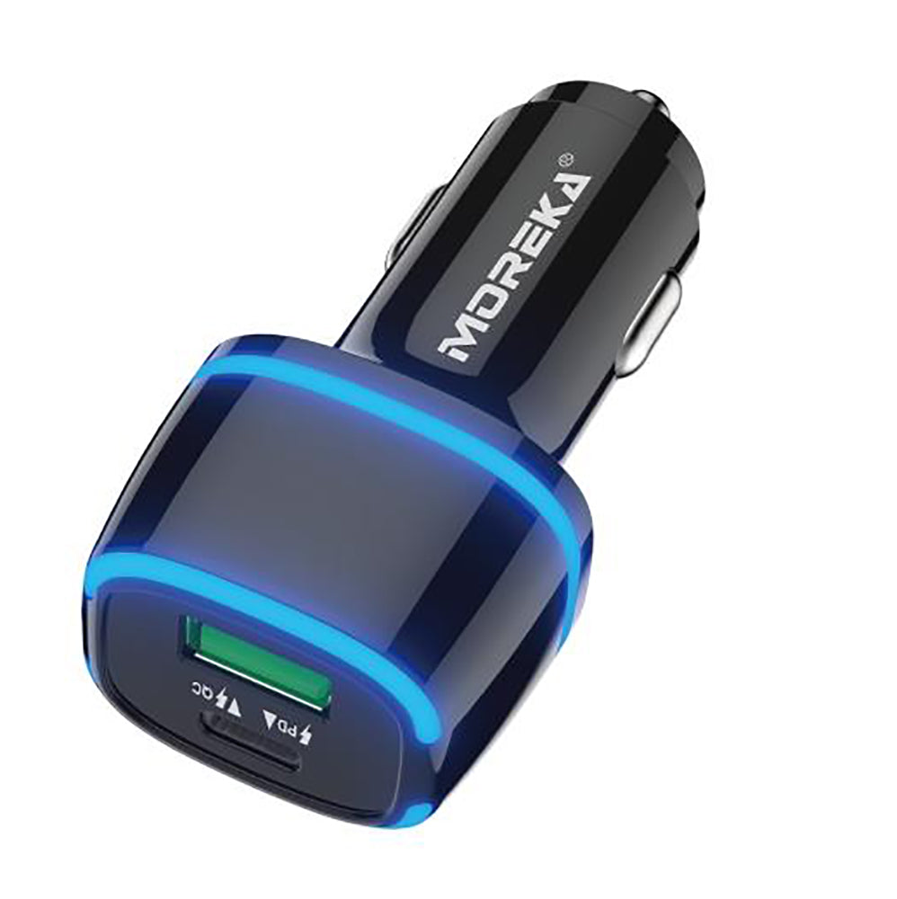 Turbo Cargador De Carro 45W Moreka CP009 PlugIn puertos USB y C