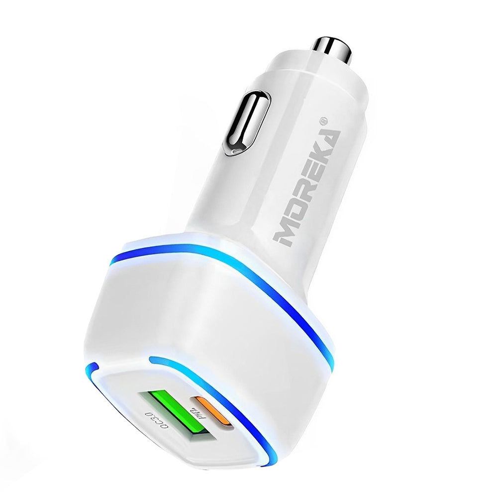 Turbo Cargador De Carro 45W Moreka CP009 PlugIn puertos USB y C