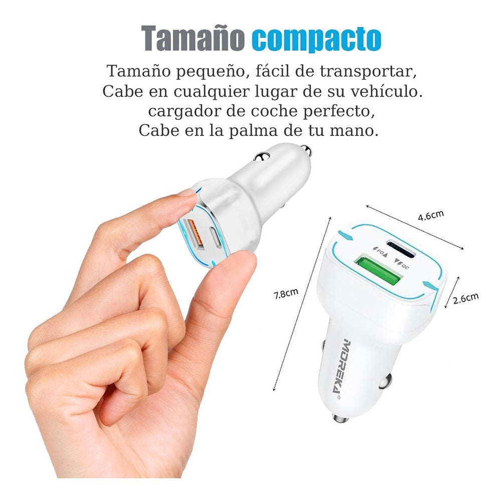 Cargador De Carro Moreka CP010 PlugIn 45W puertos USB y C