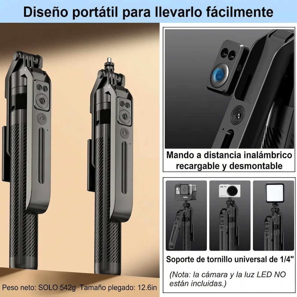 Trípode de seguimiento automático por IA, rotación de 360°, extensible hasta 1.80mts C12