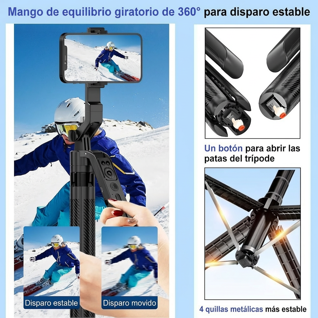 Trípode de seguimiento automático por IA, rotación de 360°, extensible hasta 1.80mts C12