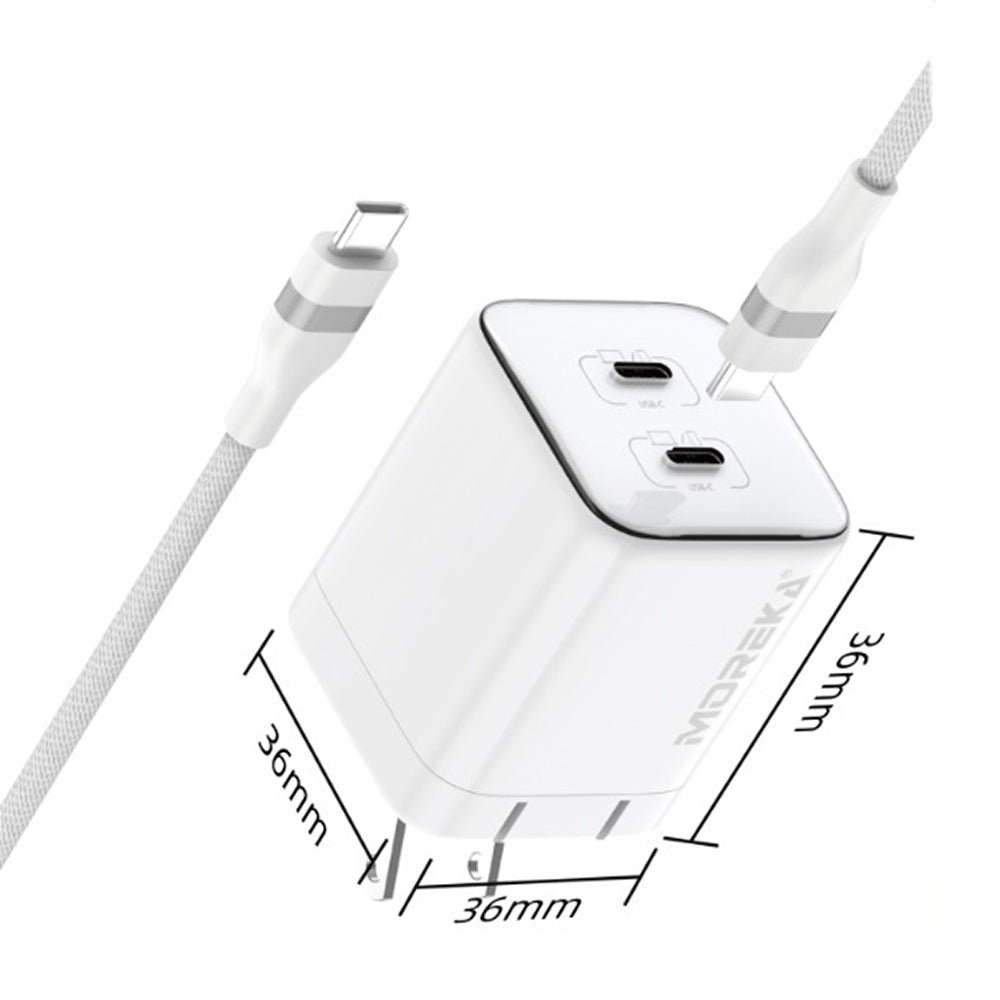 Cargador 35W GaN 5V- 3.1A puertos PD35W max & QC3.0 18W max Clavija plegable Moreka DHJ39