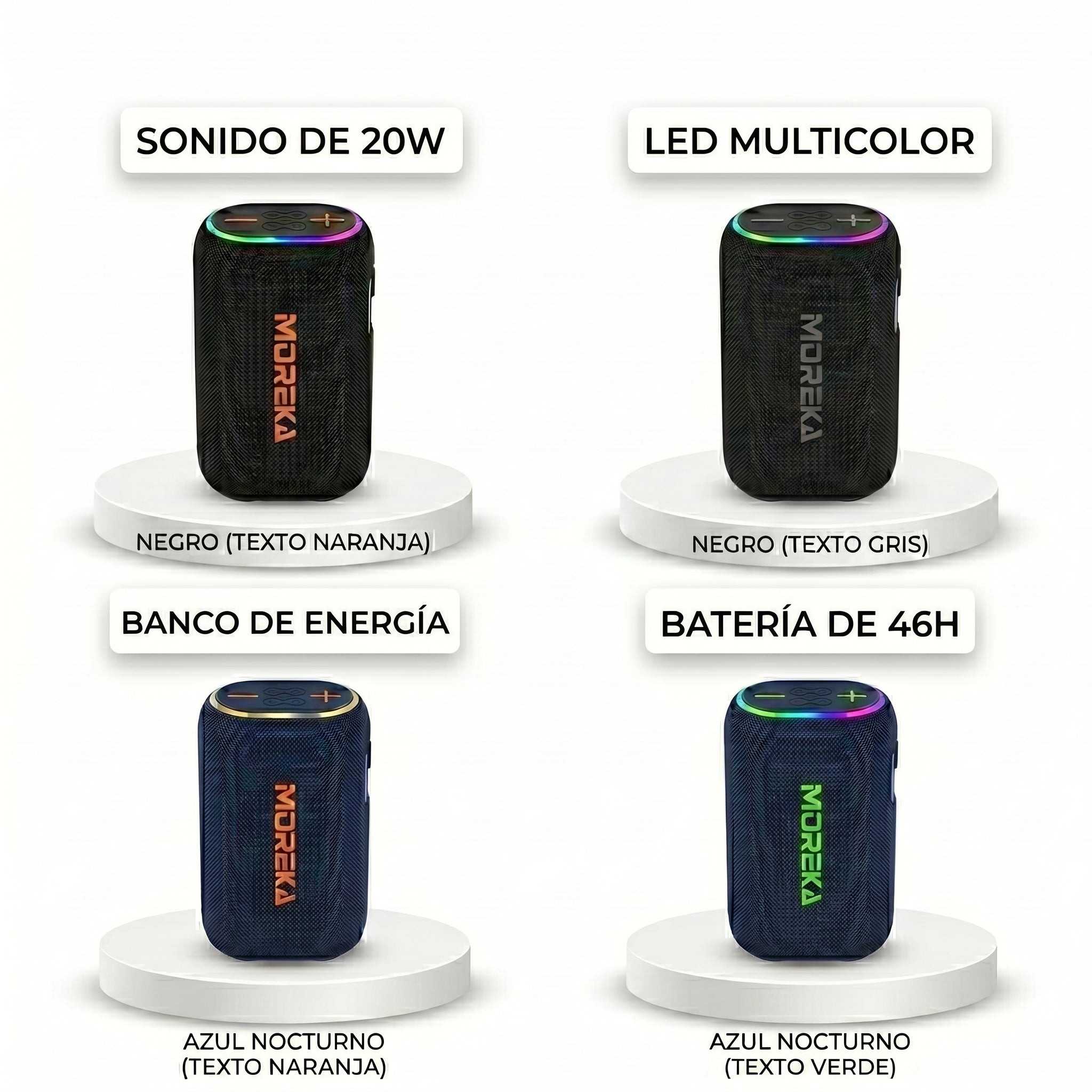 Altavoz Inalámbrico Moreka 442 20W con Batería 10000mAh  46 Horas de Reproducción TWS Estéreo Luz RGB Power Bank y Entrada para Tarjeta TF