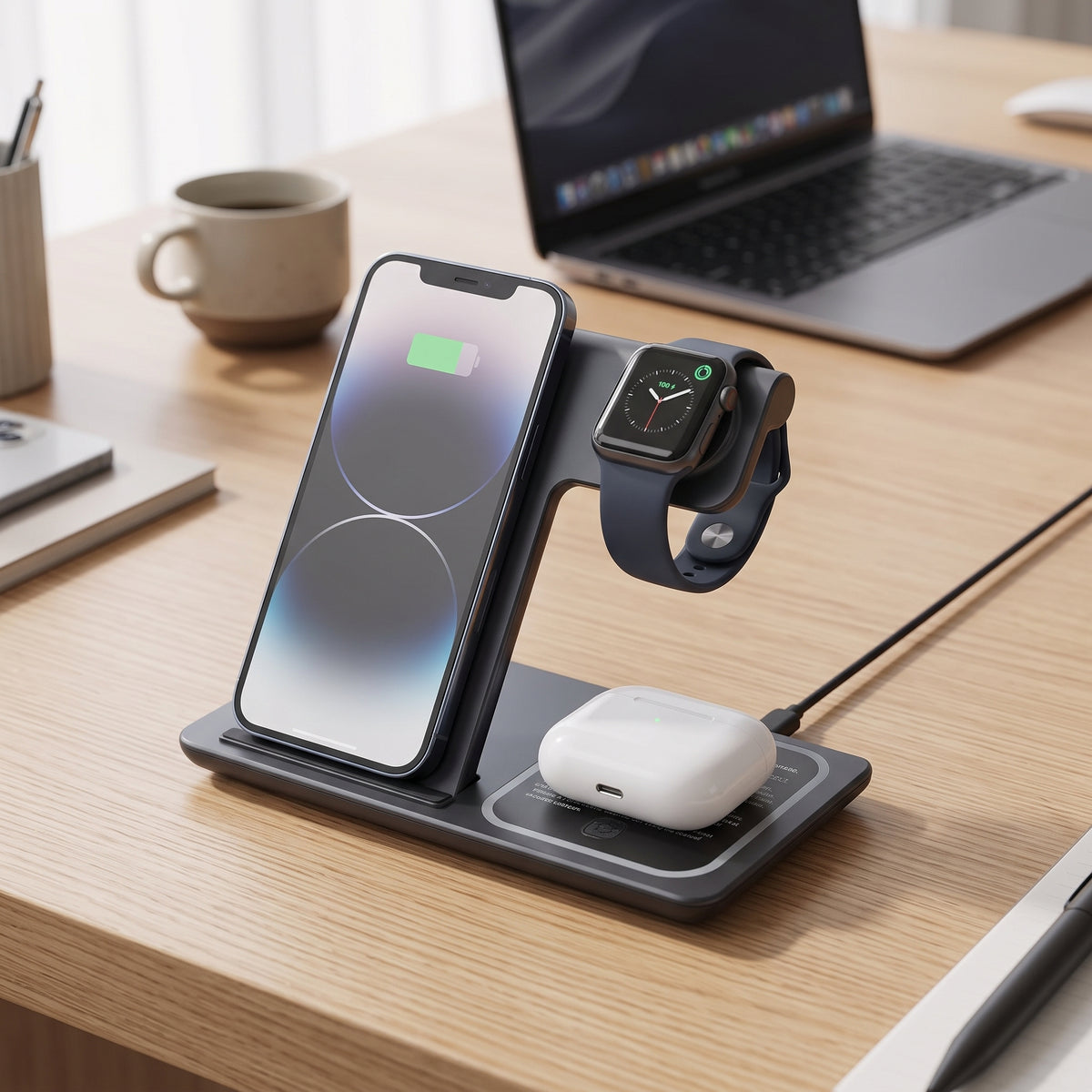 Estación de Carga 3 en 1 Yisen X455 para Smartphone Audifonos y SmartWatch