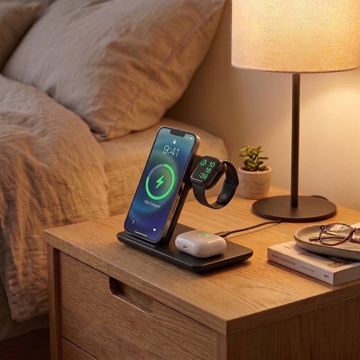 Estación de Carga 3 en 1 Yisen X455 para Smartphone Audifonos y SmartWatch