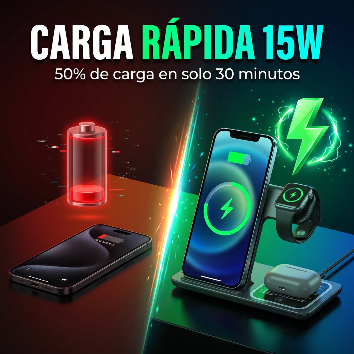 Estación de Carga 3 en 1 Yisen X455 para Smartphone Audifonos y SmartWatch
