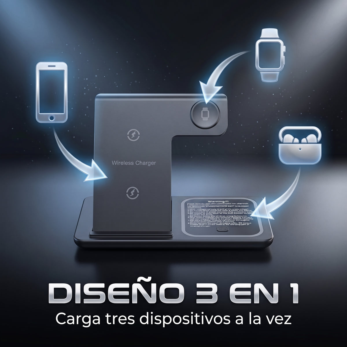Estación de Carga 3 en 1 Yisen X455 para Smartphone Audifonos y SmartWatch