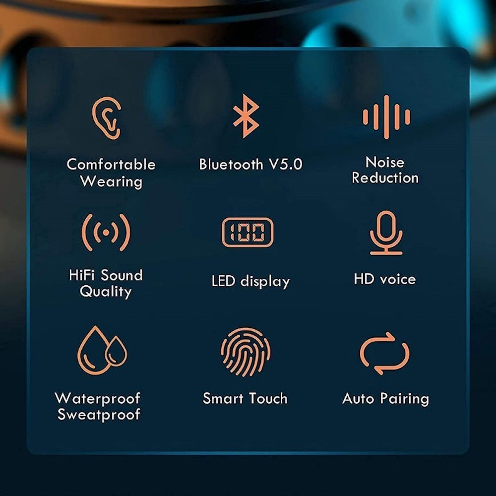 Bluetooth 5.0 headphones, Moreka F9 5, TWS, basic Power Bank