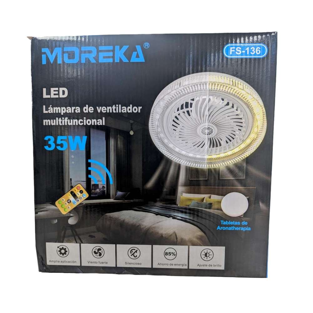 Ventilador De Techo Con Lámpara Led Foco 35w Silencioso FS-136