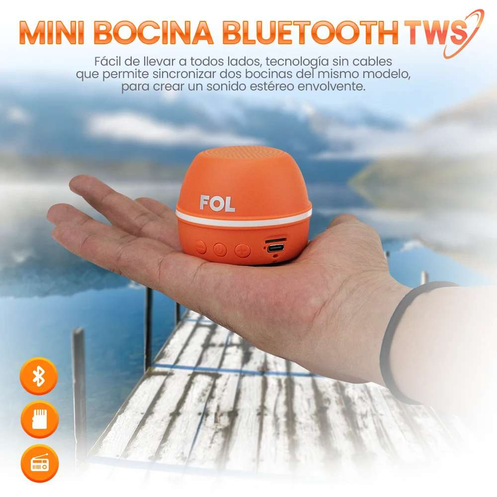 Mini Bocina Fol 5W 600mAh Bluetooth aro magnético, USB TWS S196
