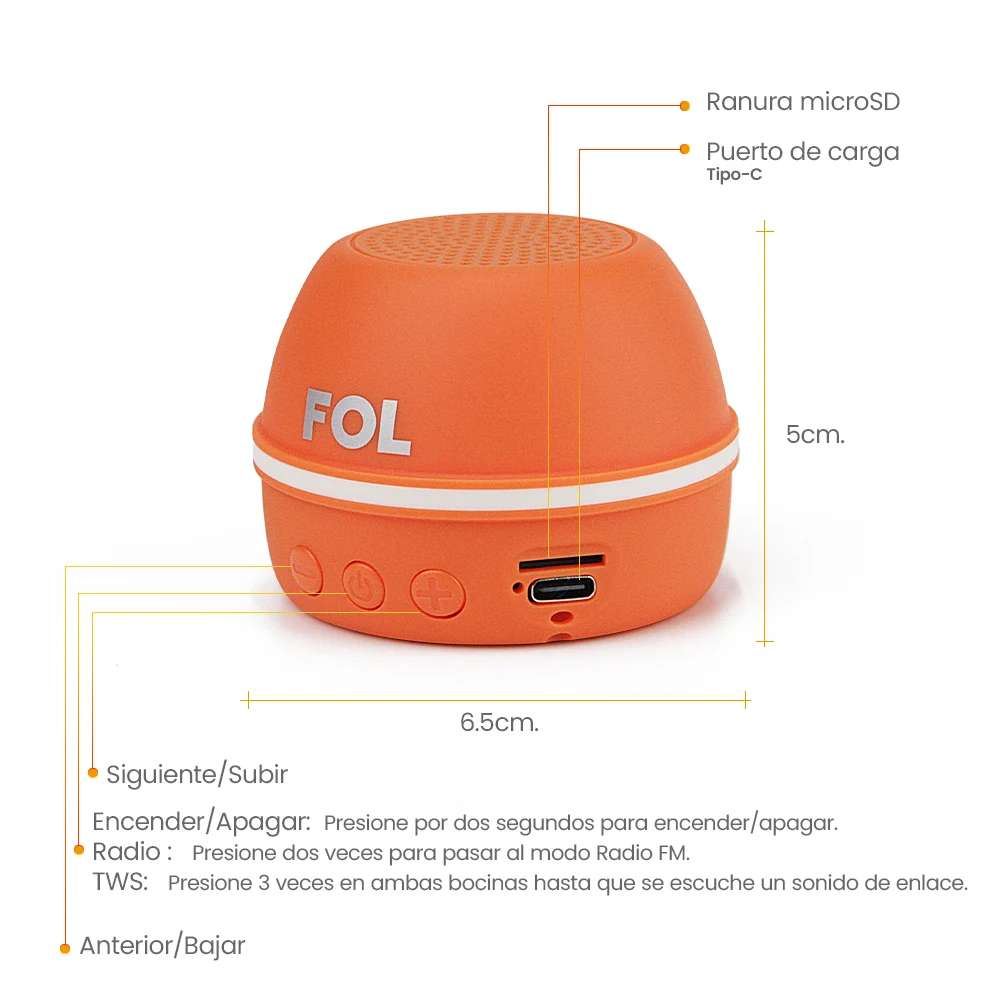 Mini Bocina Fol 5W 600mAh Bluetooth aro magnético, USB TWS S196