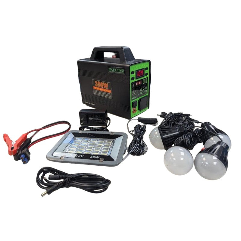 Generador Solar Greate Green Life de 350 Vatios panel solar 16v 75w reflector, bocina 4 bombillas