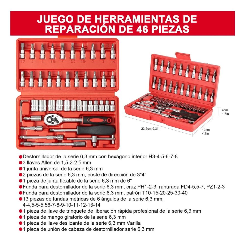 Juego Herramientas 46 Piezas GJX2347 con Estuche