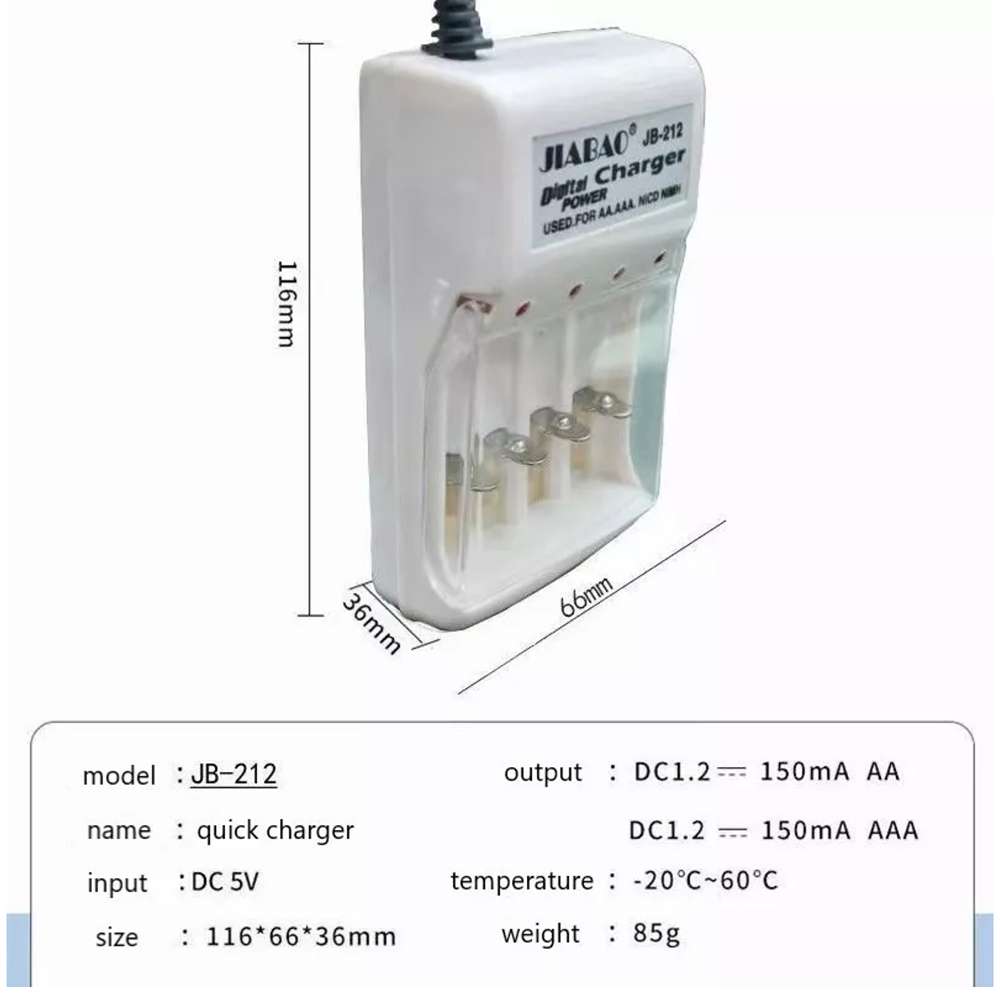Cargador De Pilas Baterías Recargables Aa / Aaa +4 Pilas AAA JB212