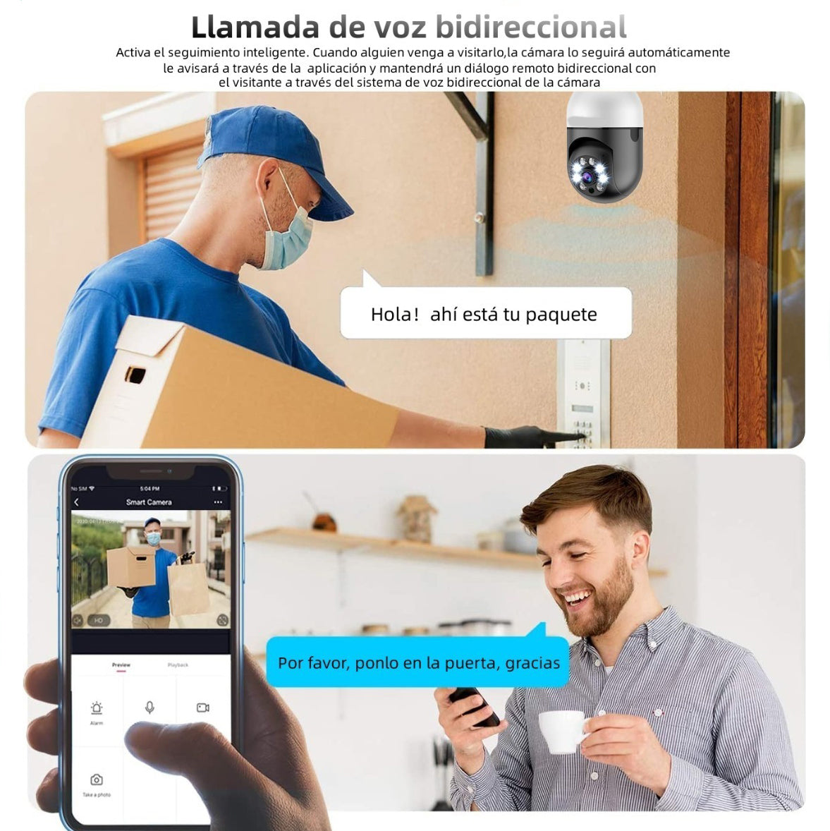 Cámara Foco 360° Wifi 2MP Visión Nocturna Certificación IP44 Micrófono y altavoz JK-005