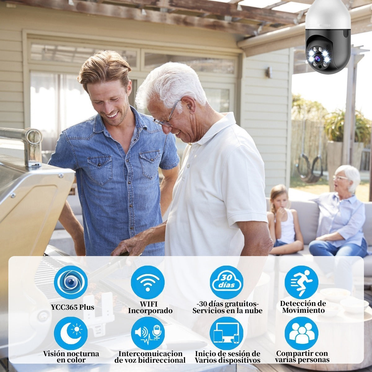 Cámara Foco 360° Wifi 2MP Visión Nocturna Certificación IP44 Micrófono y altavoz JK-005