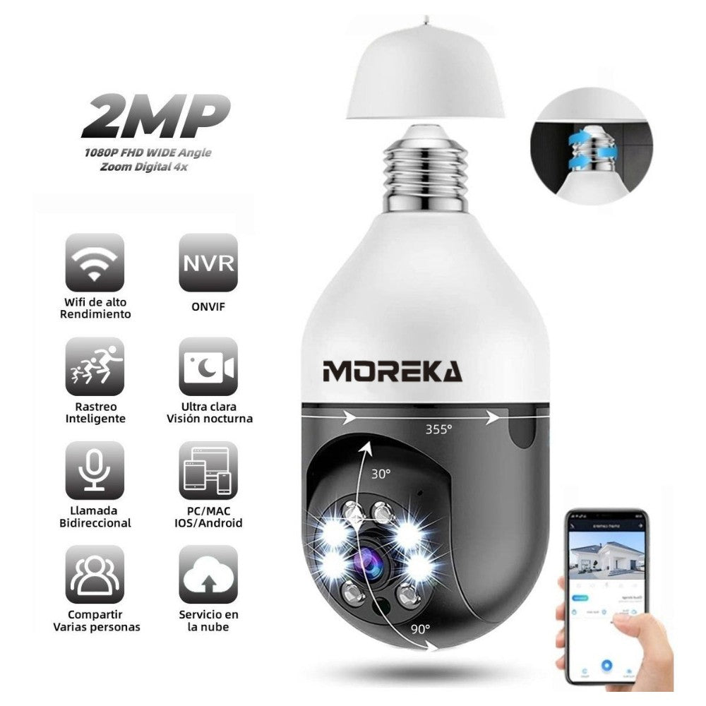 Cámara Foco 360° Wifi 2MP Visión Nocturna Certificación IP44 Micrófono y altavoz JK-005