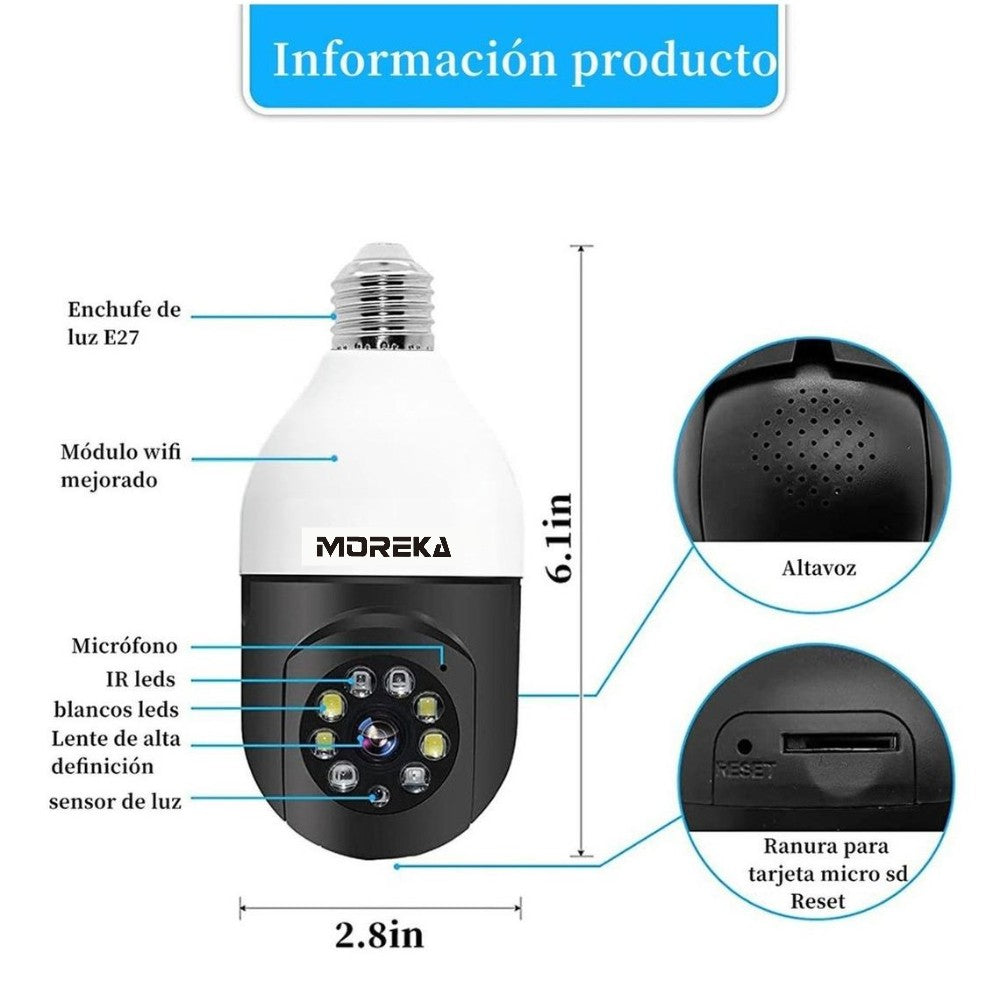 Cámara Foco 360° Wifi 2MP Visión Nocturna Certificación IP44 Micrófono y altavoz JK-005