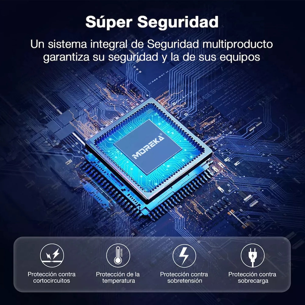 Power Bank Moreka K050 10000 cables C USB AM Lightning y Micro USB