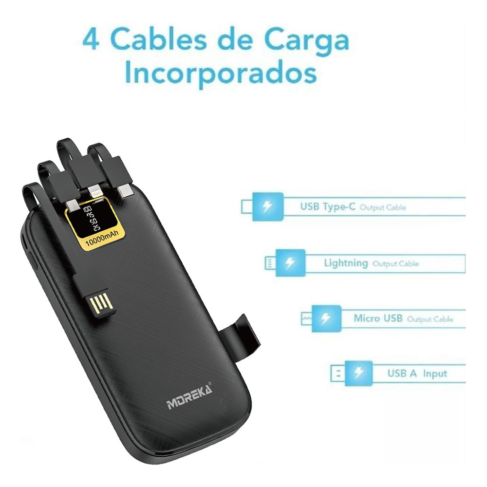 Power Bank Moreka K050A 10000 mAh 37Wh  cables C USB AM Lightning yMicro USB