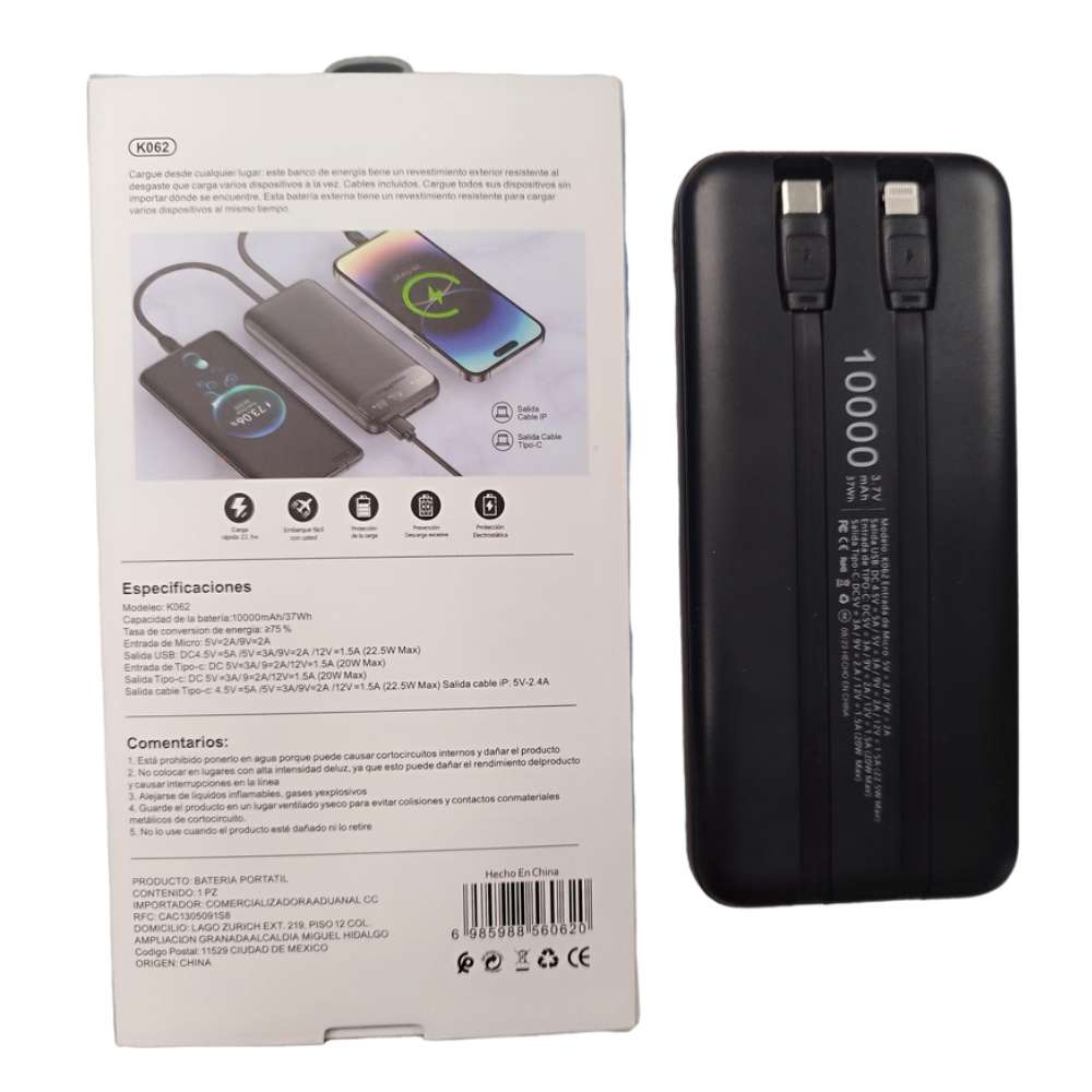 Powerbank Moreka K062 10000 mAh Tipo C IP Carga Rápida 22.5W