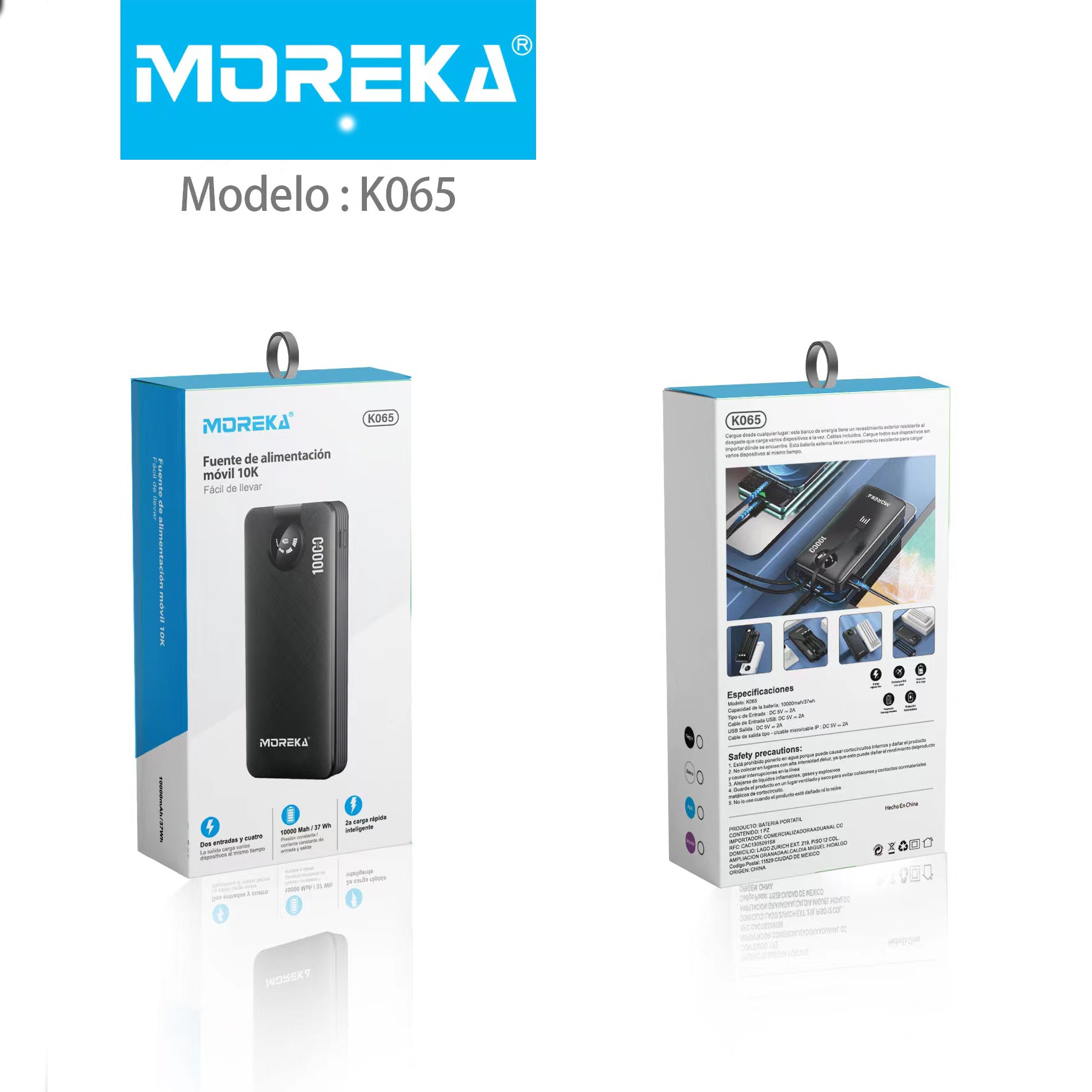 Power Bank Moreka K065 1000 mAh 37W 2 entredas 2 salidas