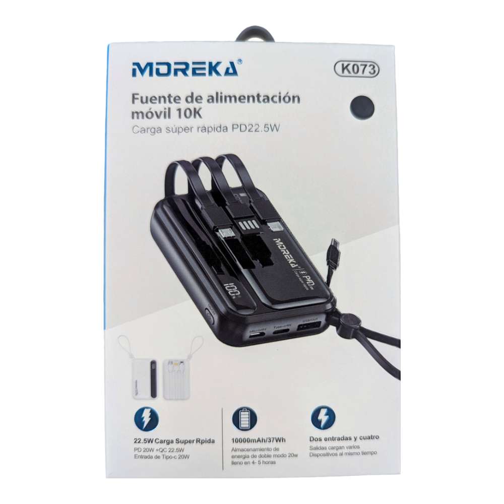 Power Bank Moreka K073 10000 mAh 37W 2 entredas 4 salidas