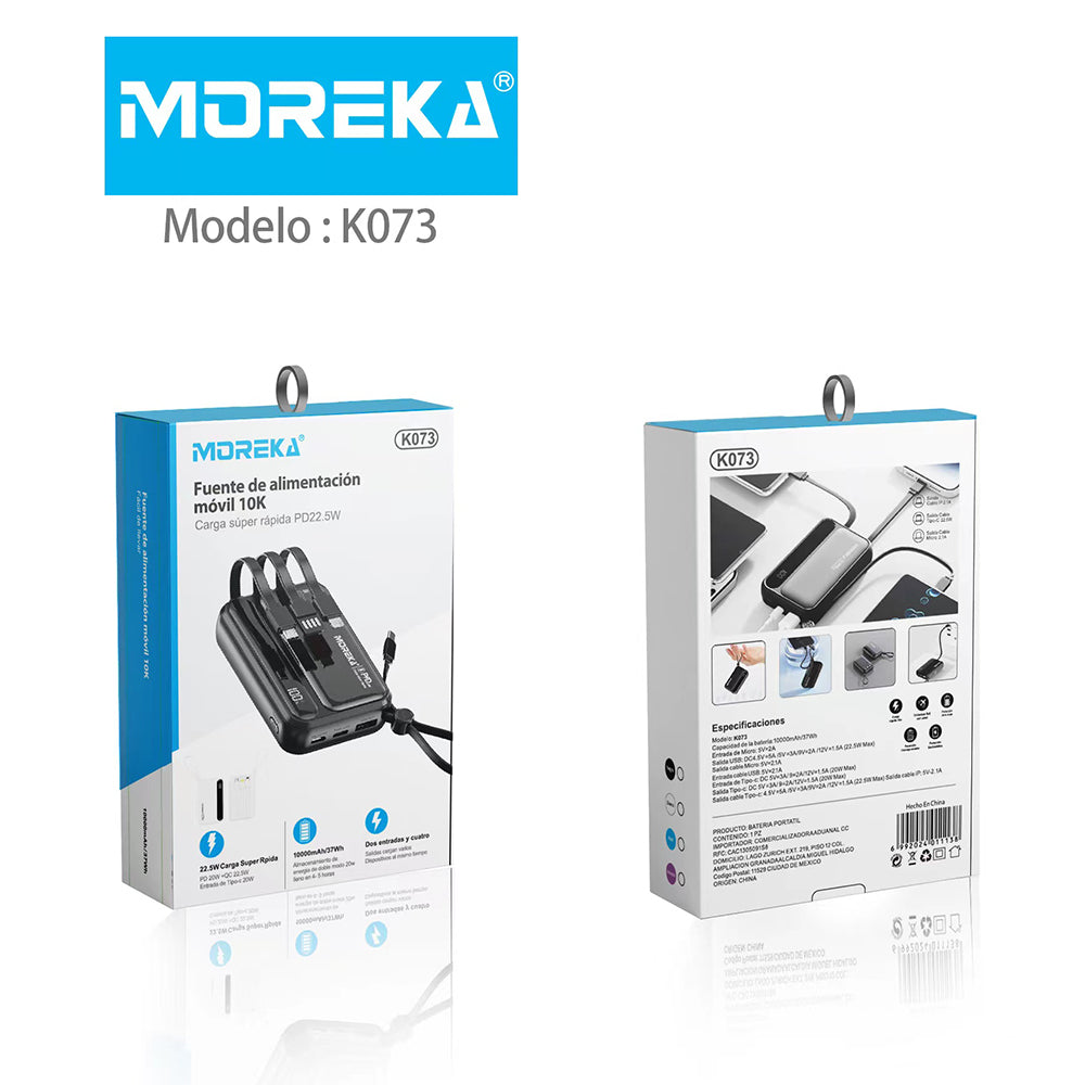 Power Bank Moreka K073 10000 mAh 37W 2 entredas 4 salidas
