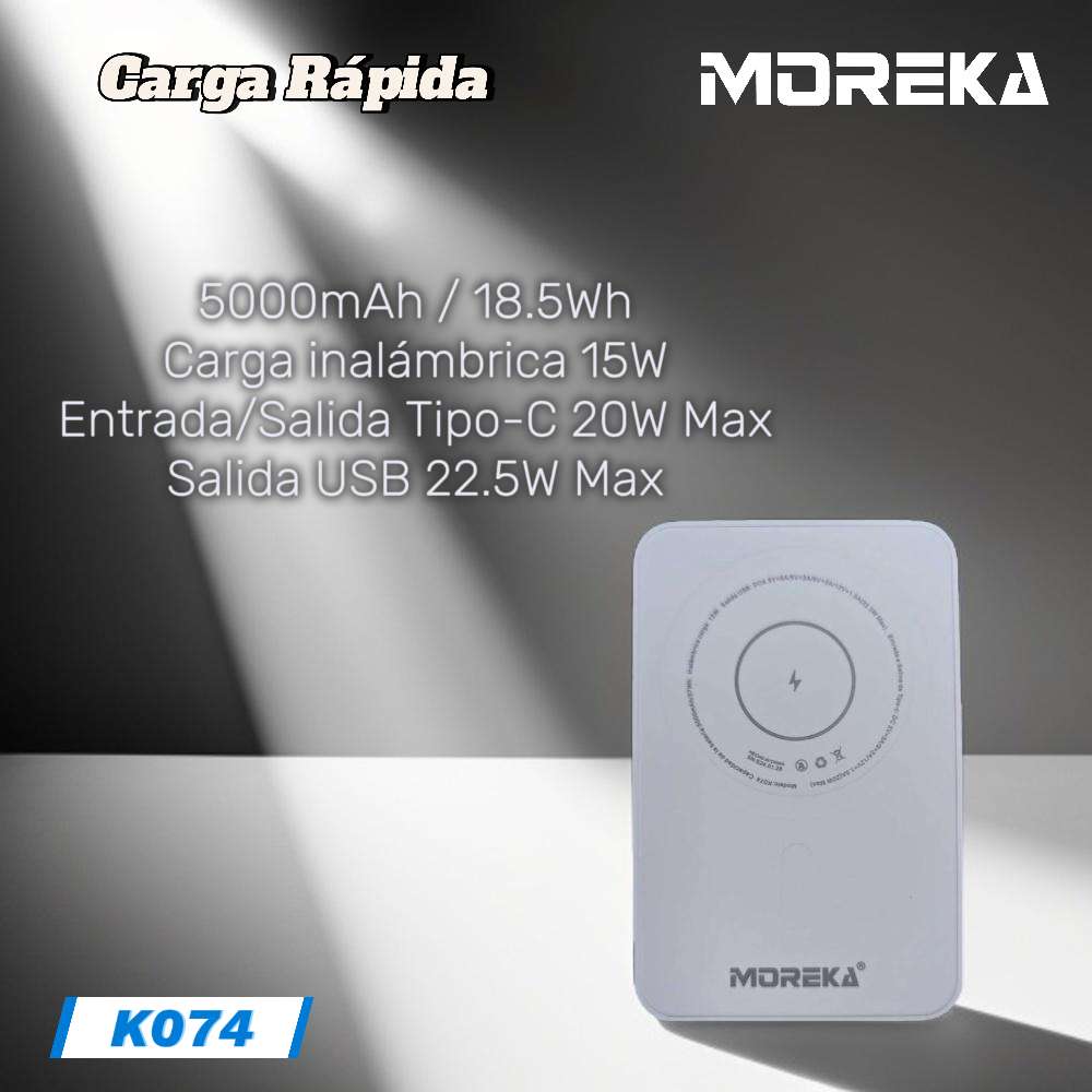 Power Bank Moreka K074 5000 mAh 18.5W inalámbrica 5W