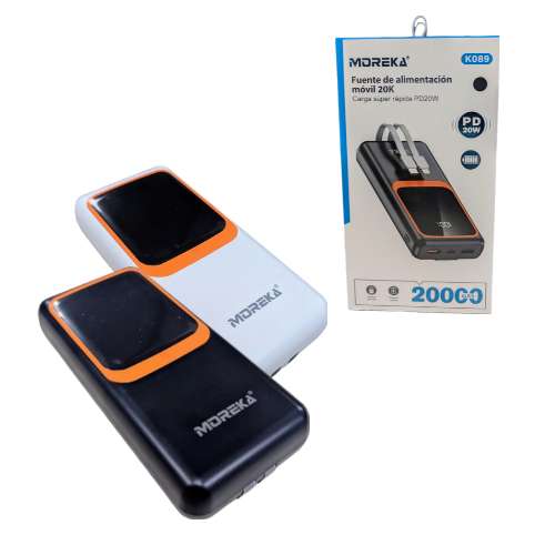 Power Bank Moreka K089 20000 mAh 74W cable tipo C y tipo IP