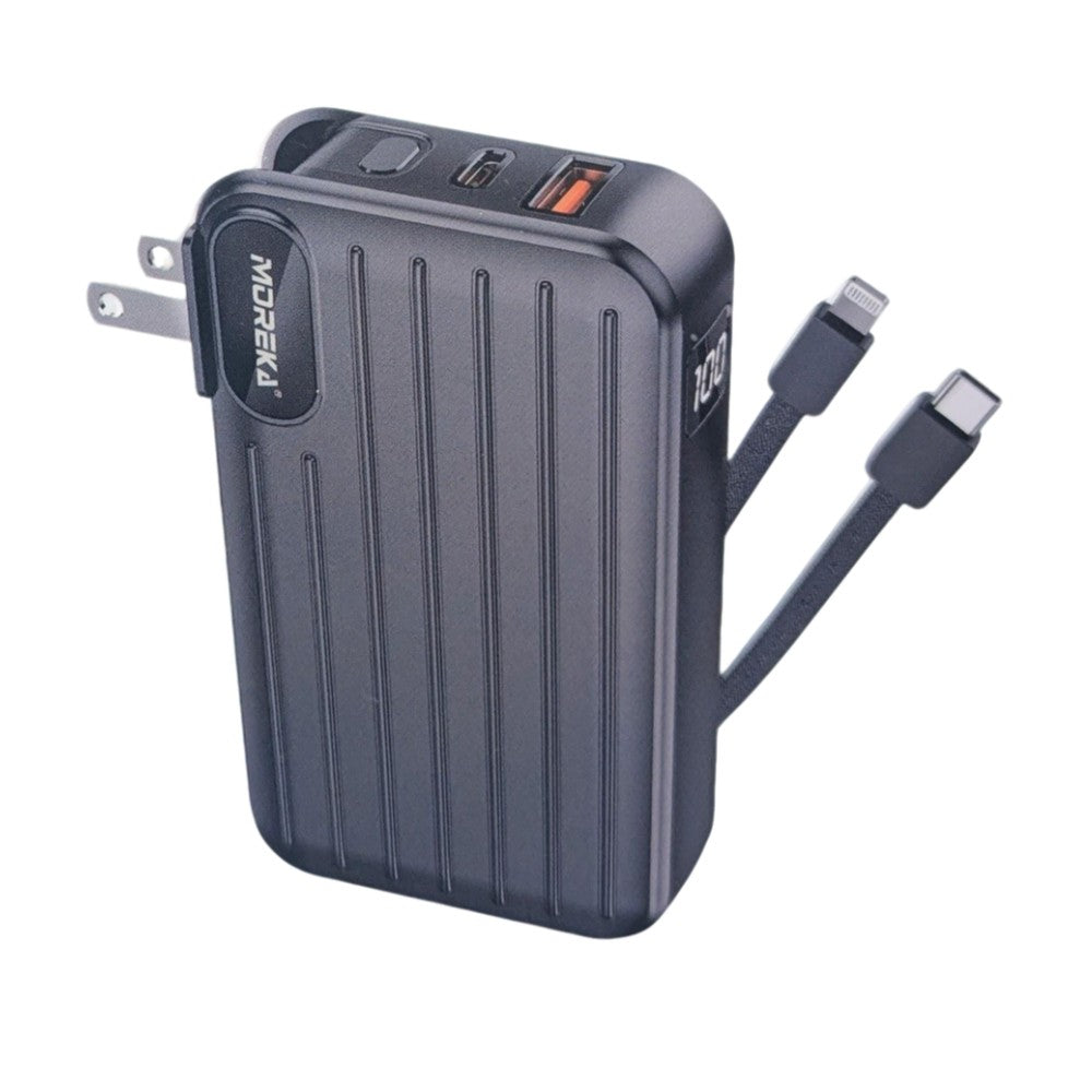 Power Bank Moreka K090 12000 mAh 22.5W cable tipo C y tipo IP clavija plegable