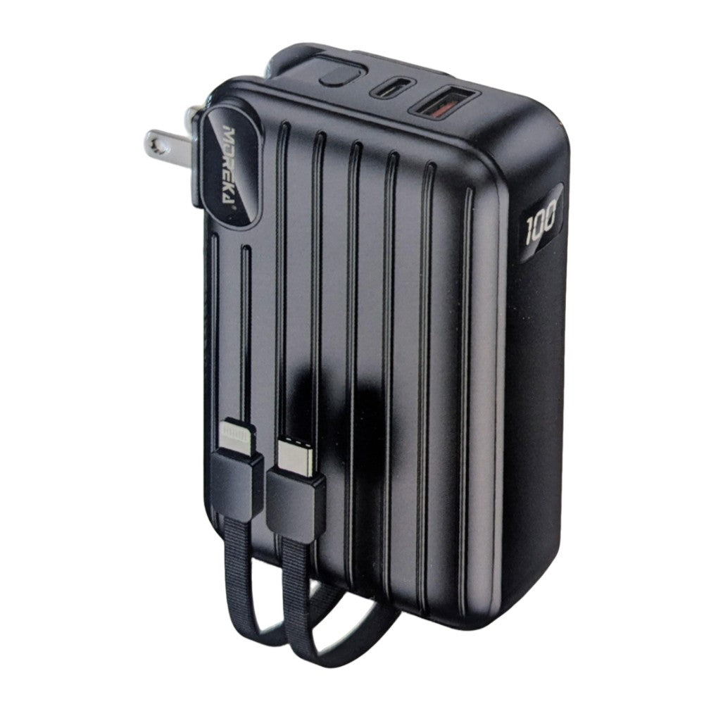 Power Bank Moreka K091 20000 mAh 22.5W cable tipo C y tipo IP clavija plegable