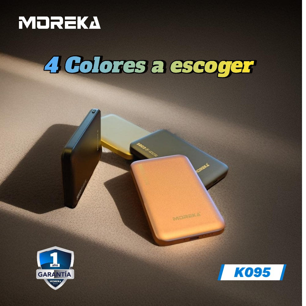 Power Bank Moreka K095 10000mAh 22.5W cables C USB Lightning y Micro USB