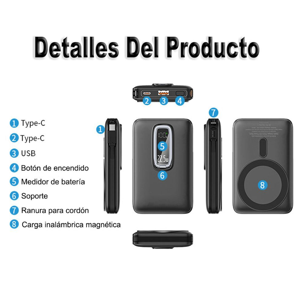 Power Bank MagSafe Moreka K096 12000mAh 22.5W Cable C incluido