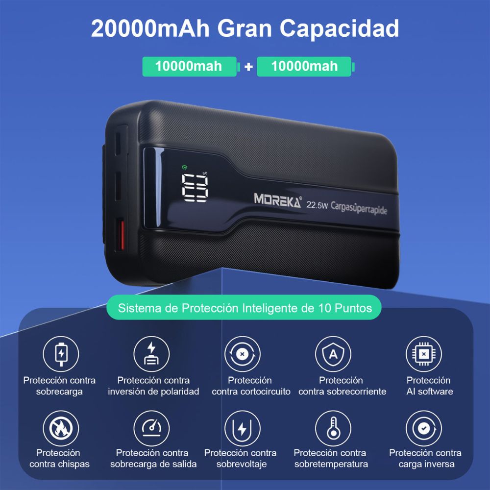 Power Bank Moreka K098 20000mAh 22.5W Cables C Lightning V8