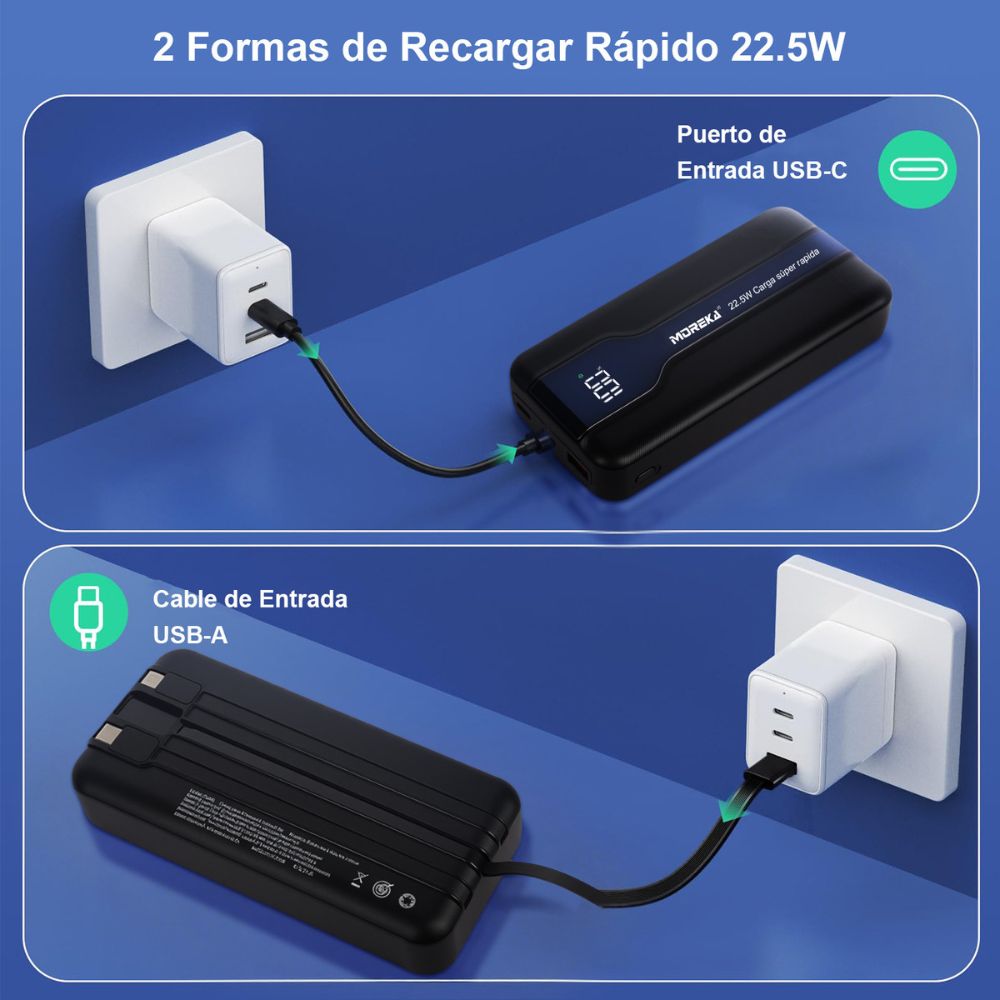 Power Bank Moreka K098 20000mAh 22.5W Cables C Lightning V8
