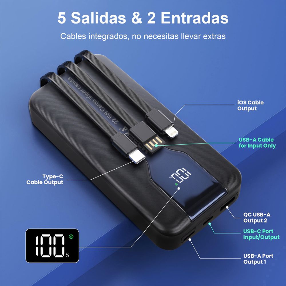 Power Bank Moreka K098 20000mAh 22.5W Cables C Lightning V8