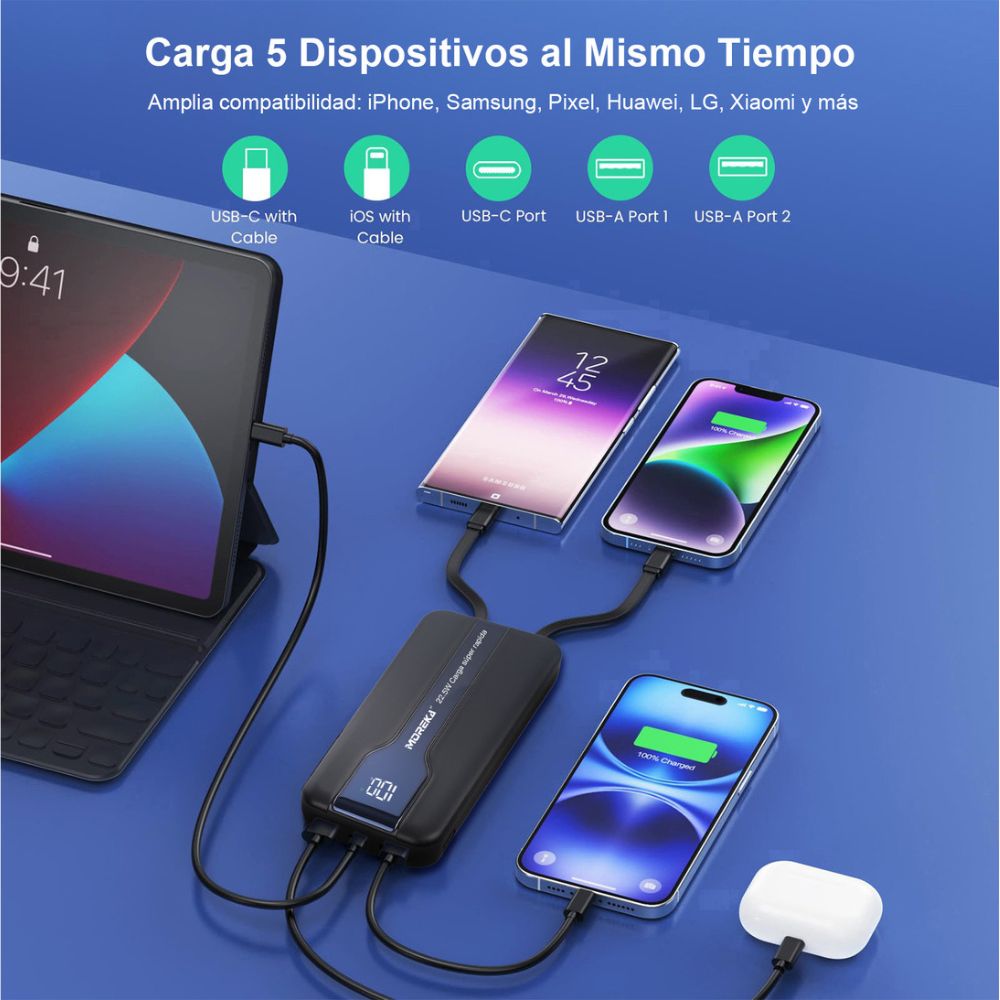 Power Bank Moreka K098 20000mAh 22.5W Cables C Lightning V8