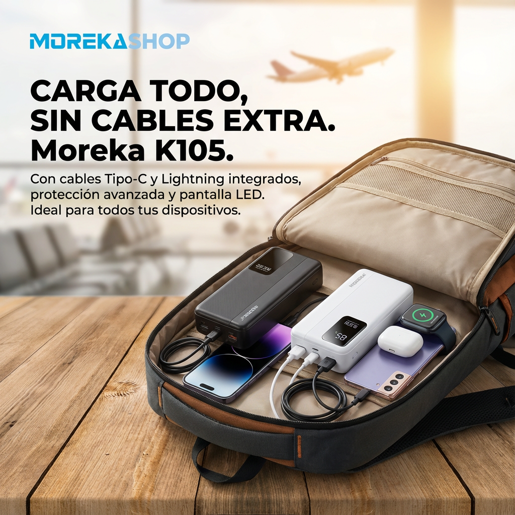 Power Bank Moreka K105 30000mAh 22.5W Cables C Lightning