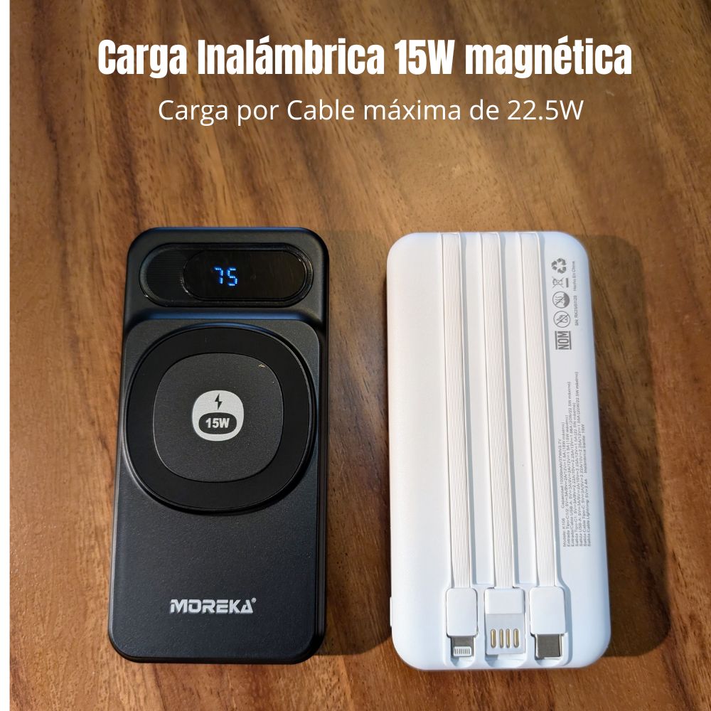 Power Bank Moreka K106 10000mAh 37Wh 15W magnética 22.5w máxima incluye cables