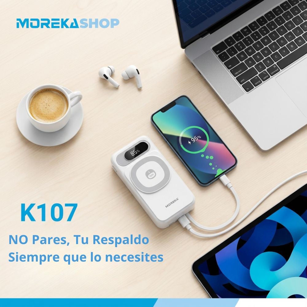 Power Bank Moreka K107 20000mAh 22.5W Magsafe  15w Cables C Lightning