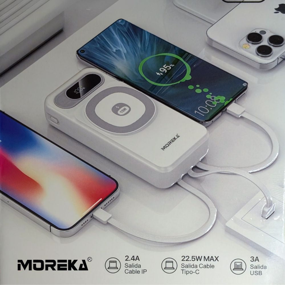 Power Bank Moreka K107 20000mAh 22.5W Magsafe  15w Cables C Lightning