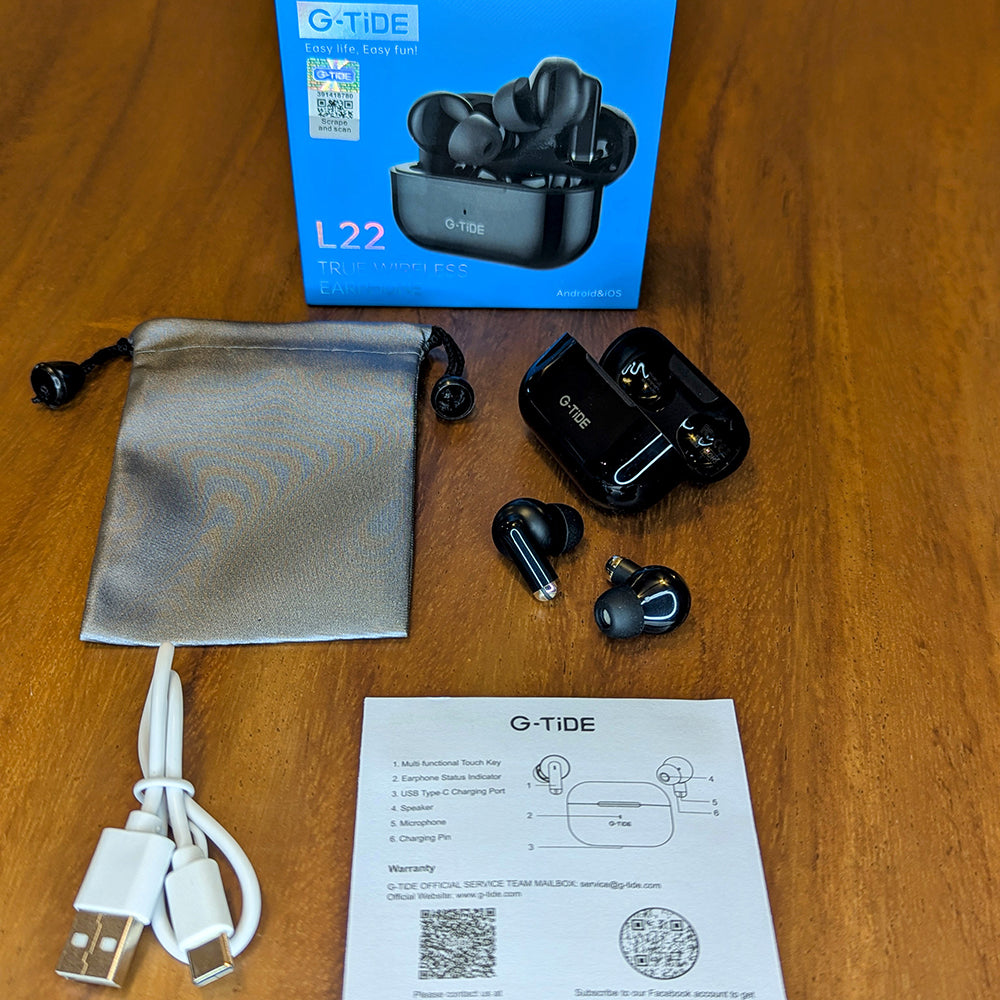 Audífonos Bluetooth Cancelación de Ruido Sport 30mAh + estuche 300mAh IPX4 G-TIDE L22