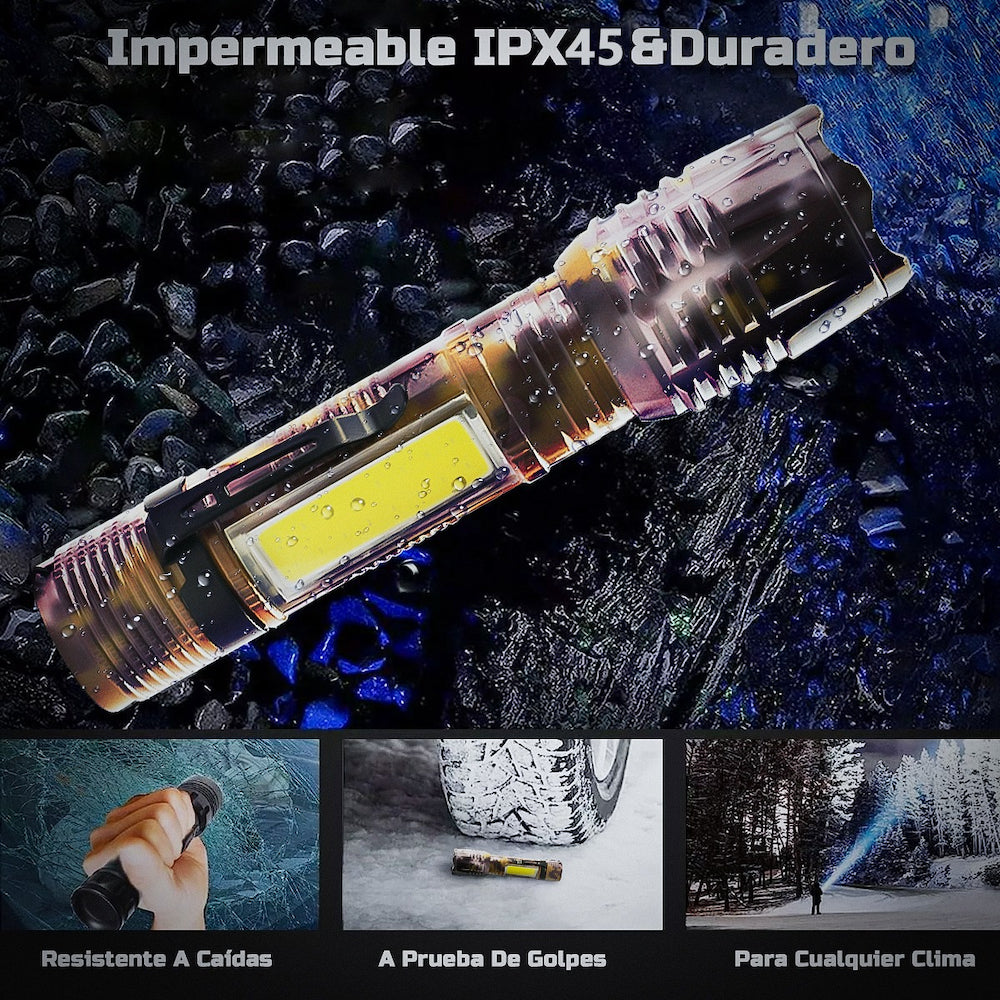 Lampara Táctica Camuflaje Usb Led 4000L COB + Clip Moreka SQ-535