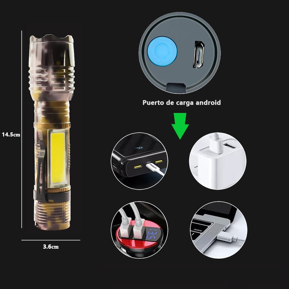 Lampara Táctica Camuflaje Usb Led 4000L COB + Clip Moreka SQ-535