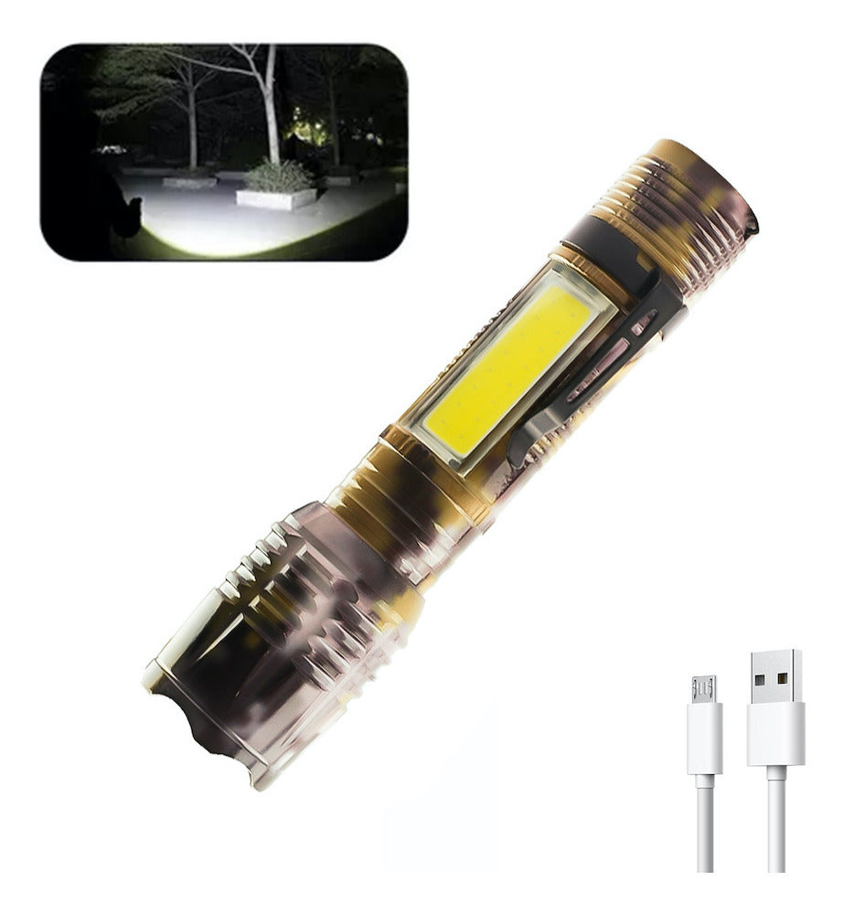 Lampara Táctica Camuflaje Usb Led 4000L COB + Clip Moreka SQ-535