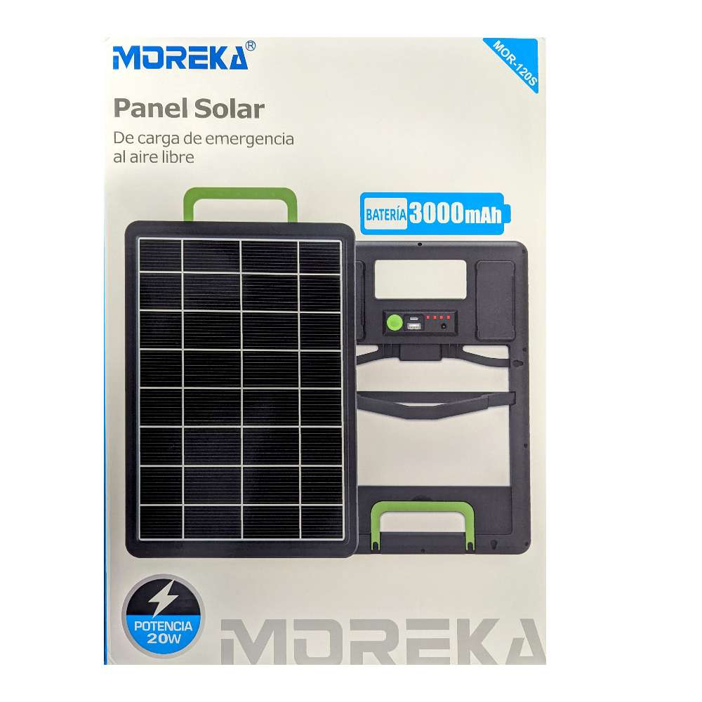 Panel Solar y bateria Moreka MOR-120S 20W 3000 mAh Para Exteriores